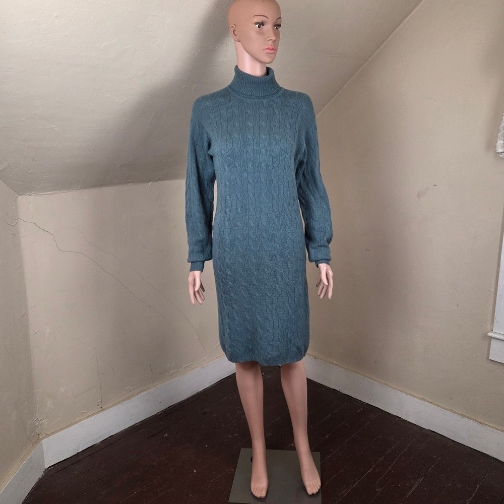 Ralph Lauren 100% Cashmere Cable Knit Turtleneck Knee-Length Sweater Dress M